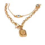 Gold double layer chained necklace with pendants