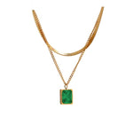 Gold double layer necklace with colored pendant