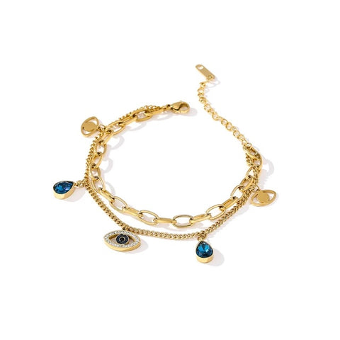 Gold double layer bracelet with zirkonia stones
