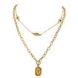 Gold double layer chained necklace with pendants