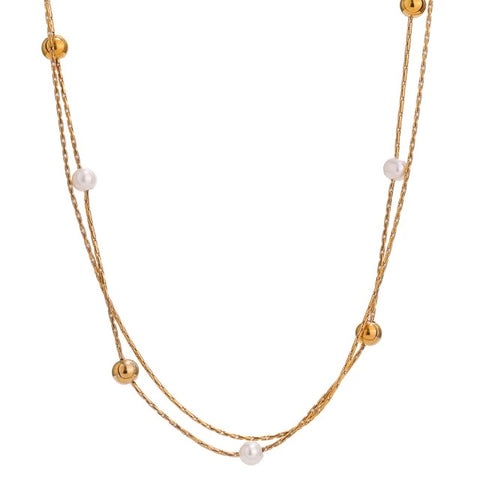 Gold double layer necklace with pearls