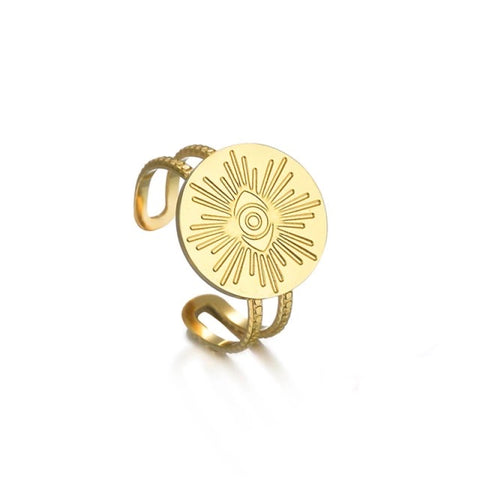 Adjustable gold ring with pendant