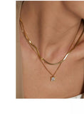 Gold double layer necklace with colored pendant