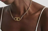 Gold double D pendant lock necklace